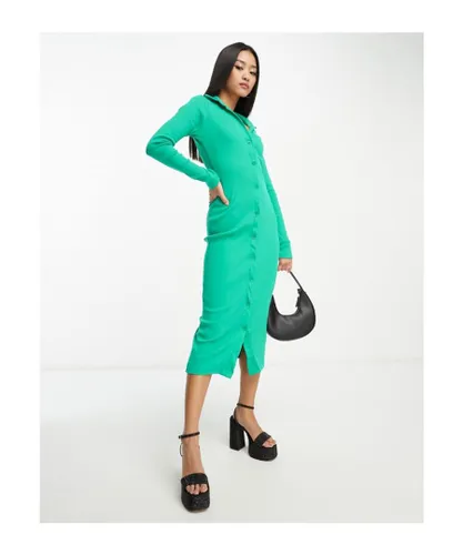 In The Style Womens x Billie Faiers ribbed ruched midi dress in green