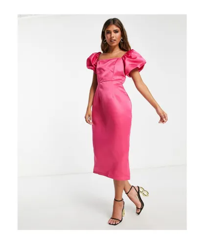In The Style Womens x Terrie Mcevoy puff sleeve midi pencil dress in pink