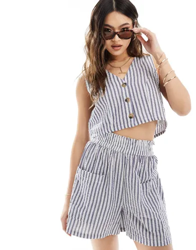 In The Style x Jenny Mogey elasticasted waist pocket detail boxer shorts co-ord in blue stripe