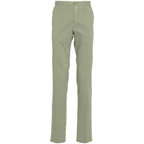Incotex , Sage Green Cotton Pants Elastic Waist ,Green male, Sizes: