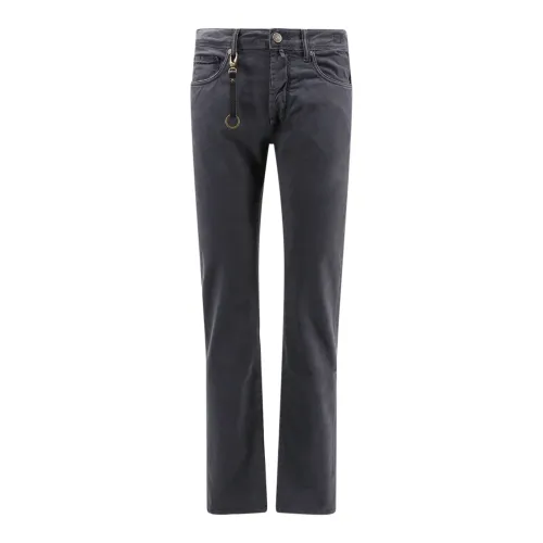 Incotex , Stretch Cotton Trouser with Suede Logo Patch ,Blue male, Sizes: