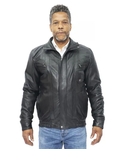 Infinity Leather Mens Bluson Bomber Jacket-Anapolis - Black