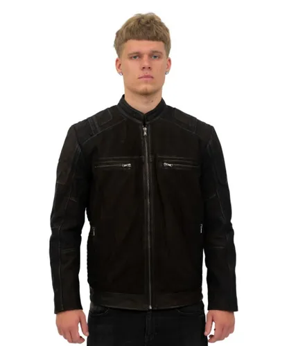 Infinity Leather Mens Buff Racer Biker Jacket-Vienna - Brown