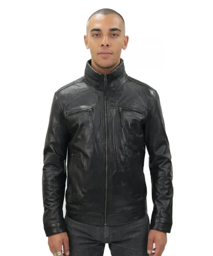 Infinity Leather Mens Classic Biker Jacket-Caracas - Black