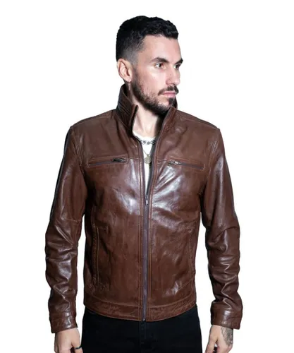 Infinity Leather Mens Classic Biker Jacket-Caracas - Brown