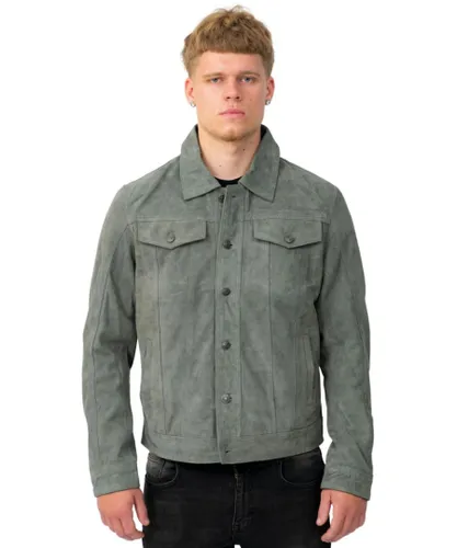 Infinity Leather Mens Goat Suede Jeans Jacket-Adelaide - Grey