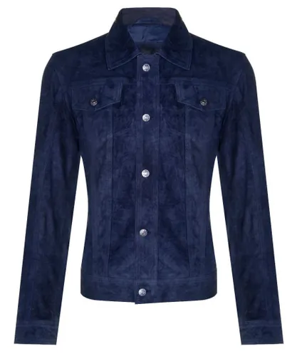 Infinity Leather Mens Goat Suede Jeans Jacket-Adelaide - Navy