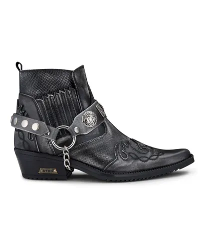 Infinity Leather Mens Grey Snakeskin Winklepicker Cowboy Ankle Boots