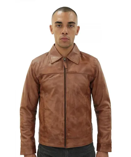 Infinity Leather Mens Harrington Jacket-Shanghai - Tan
