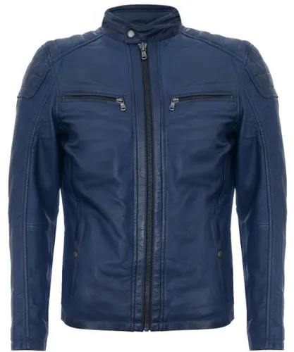 Infinity Leather Mens Jacket Vintage Quilted Retro Racing Zipped Biker - San Marino - Navy