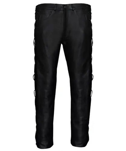 Infinity Leather Mens Laced Biker Jeans-Utah - Black