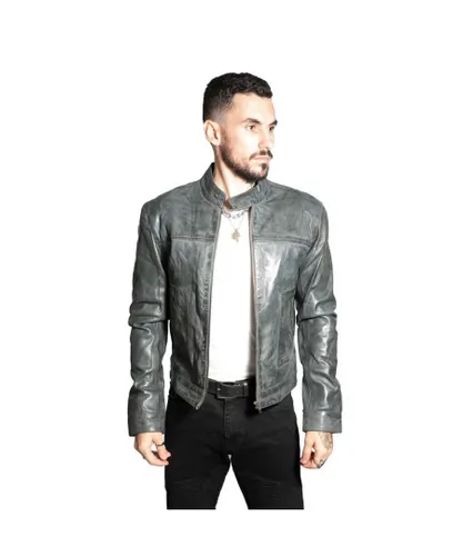 Infinity Leather Mens Men’s Classic Fitted Biker Jacket-Austin - Grey