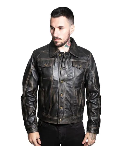 Infinity Leather Mens Men’s Retro Trucker Jacket-Constantine - Black