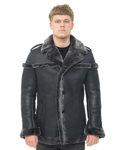 Infinity Leather Mens Merino Sheepskin Suede Jacket with Tie Belt-Granada - Black