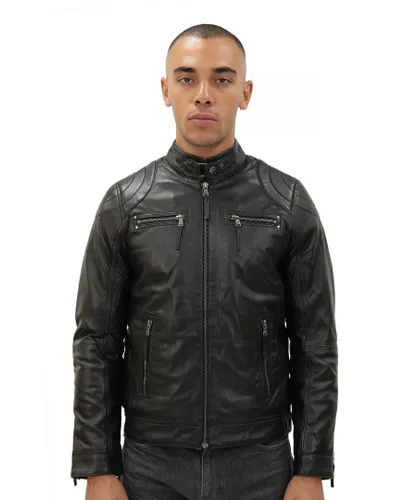 Infinity Leather Mens Moto Biker Jacket-Taiwan - Black