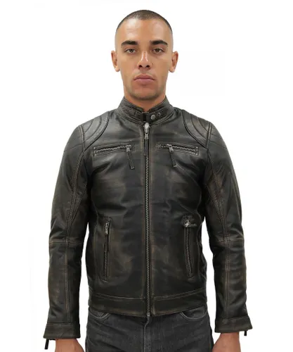 Infinity Leather Mens Moto Biker Jacket-Taiwan - Black