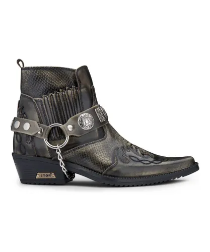 Infinity Leather Mens Olive Snakeskin Winklepicker Cowboy Ankle Boots