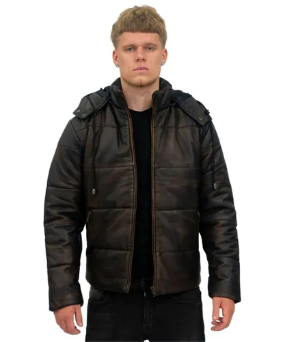 Infinity Leather Mens Puffer Bomber Jacket-Augsburg - Black