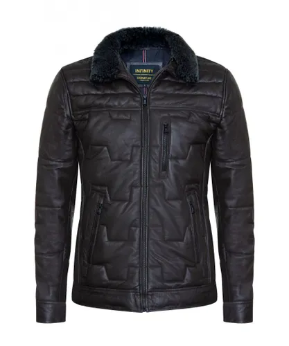 Infinity Leather Mens Quilted Biker Jacket - Guayaquil - Brown