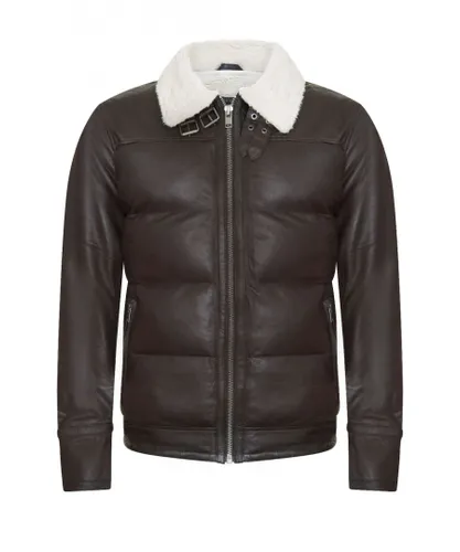 Infinity Leather Mens Quilted Biker Puffer Jacket - Brasilia - Brown