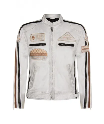 Infinity Leather Mens Racing Biker Jacket-Portland - White