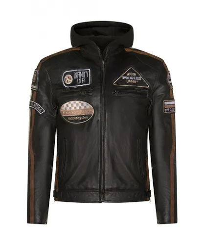 Infinity Leather Mens Racing Hooded Biker Jacket-Detroit - Black