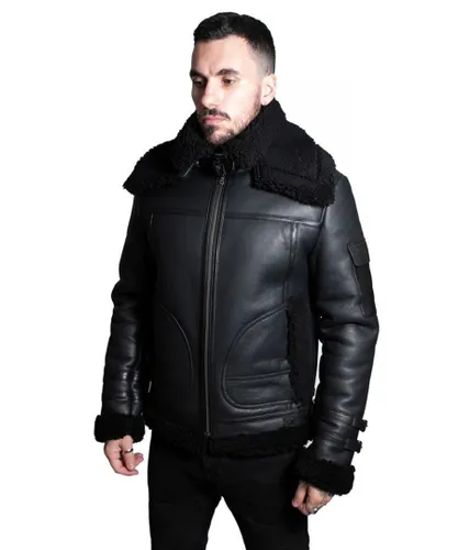 Infinity Leather Mens Retro Biker Sheepskin Jacket-Avignon - Black