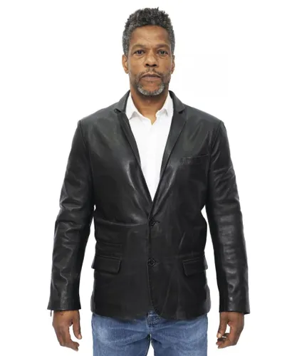 Infinity Leather Mens Slim 2 Button Blazer Jacket-London - Black