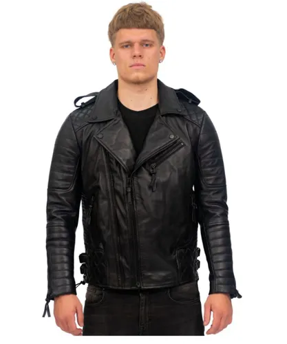 Infinity Leather Mens Slim-Fit Double Zip Brando Biker Jacket-Cairo - Black