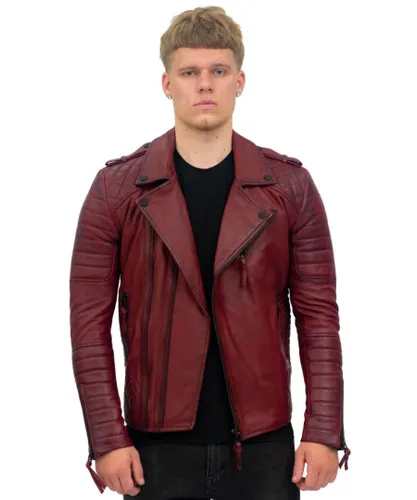 Infinity Leather Mens Slim-Fit Double Zip Brando Biker Jacket-Cairo - Burgundy