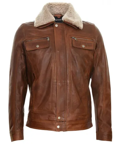 Infinity Leather Mens Trucker Shirt Jacket-Galway - Tan