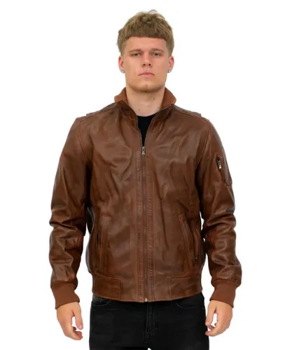 Infinity Leather Mens Varsity Bomber Jacket-Adana - Tan
