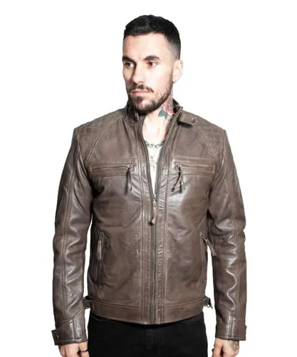 Infinity Leather Mens Vintage Quilted Biker Jacket-Monaco - Brown