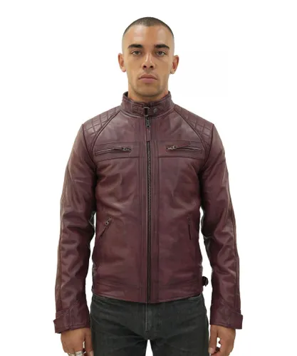 Infinity Leather Mens Vintage Quilted Biker Jacket-Monaco - Burgundy
