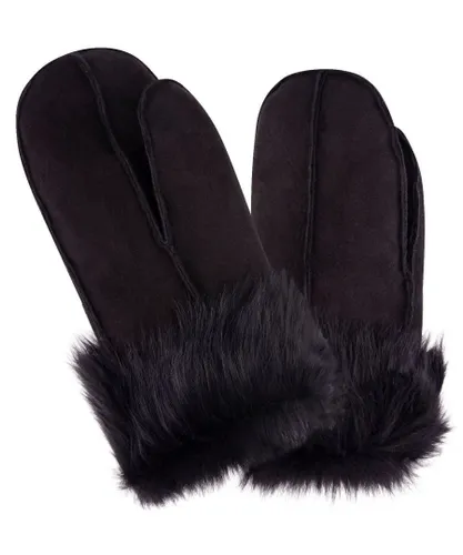 Infinity Leather Unisex Handmade REAL SHEEPSKIN MITTENS SHEARLING BLACK MITTS GLOVES THICK WARM
