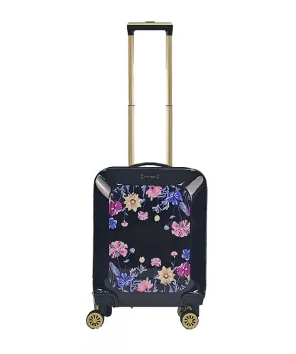 Infinity Leather Unisex Hard Shell Black 4 Wheel Suitcase Flower Print Luggage Cabin - Size Small