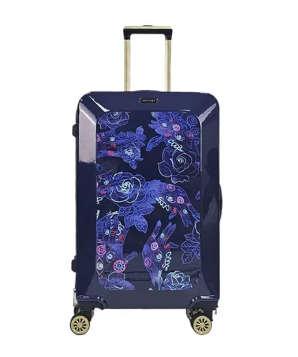 Infinity Leather Unisex Hard Shell Blue 4 Wheel Suitcase Flower Print Luggage Cabin - Size Medium