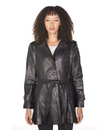 Infinity Leather Womens 3/4 Length Trench Coat-Ranchi - Black