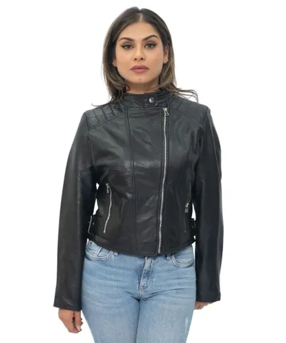 Infinity Leather Womens Biker Jacket-Celaya - Black