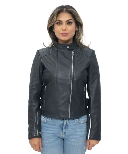 Infinity Leather Womens Biker Jacket-Celaya - Navy