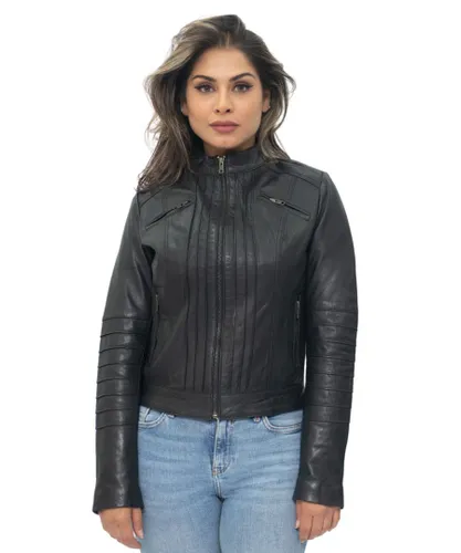 Infinity Leather Womens Biker Jacket-Konya - Black
