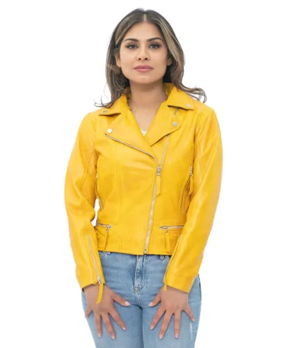 Infinity Leather Womens Biker Jacket-Stockholm - Yellow
