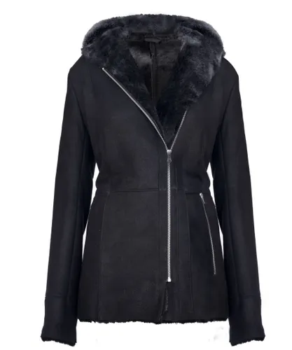 Infinity Leather Womens Black Hooded Merino Sheepskin Jacket-Mandalay