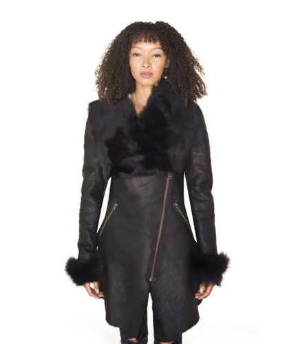 Infinity Leather Womens Black Merino Shearling Coat with Toscana Collar-Fortaleza