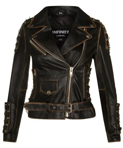 Infinity Leather Womens Brando Black Biker Jacket-Bari
