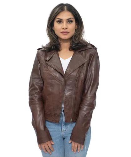 Infinity Leather Womens Chestnut Biker Jacket-Reynosa - Brown