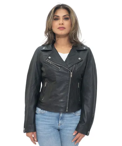 Infinity Leather Womens Classic Biker Brando Jacket-Baku - Black