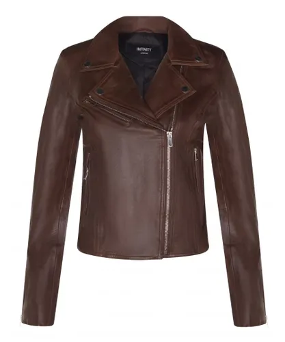 Infinity Leather Womens Classic Biker Brando Jacket-Baku - Brown