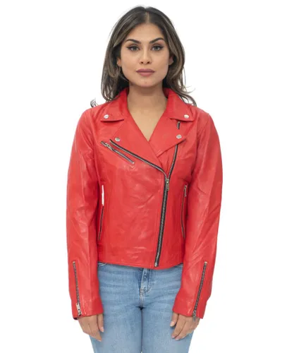 Infinity Leather Womens Classic Biker Brando Jacket-Baku - Red
