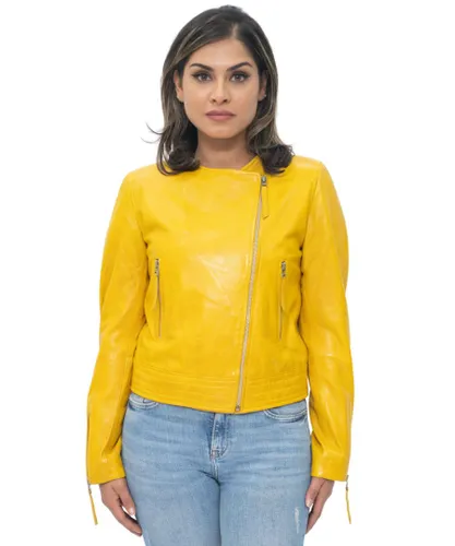 Infinity Leather Womens Collarless Biker Jacket-Padova - Yellow